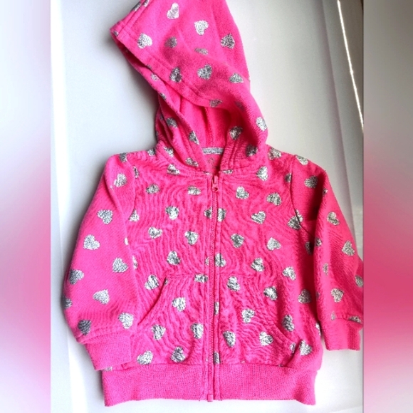Okie Dokie Silver Heart Pink Fleece Full-zip Hoodie - Picture 1 of 3